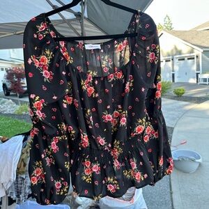 Crown & Ivy Black Smocked Ruffled Blouse